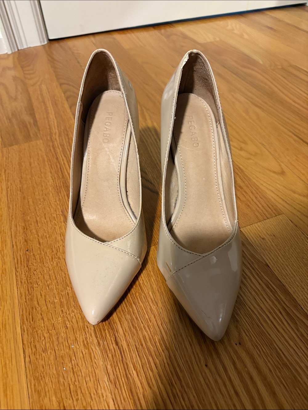 Pegabo Nude Patent Pointed-Toe Pumps